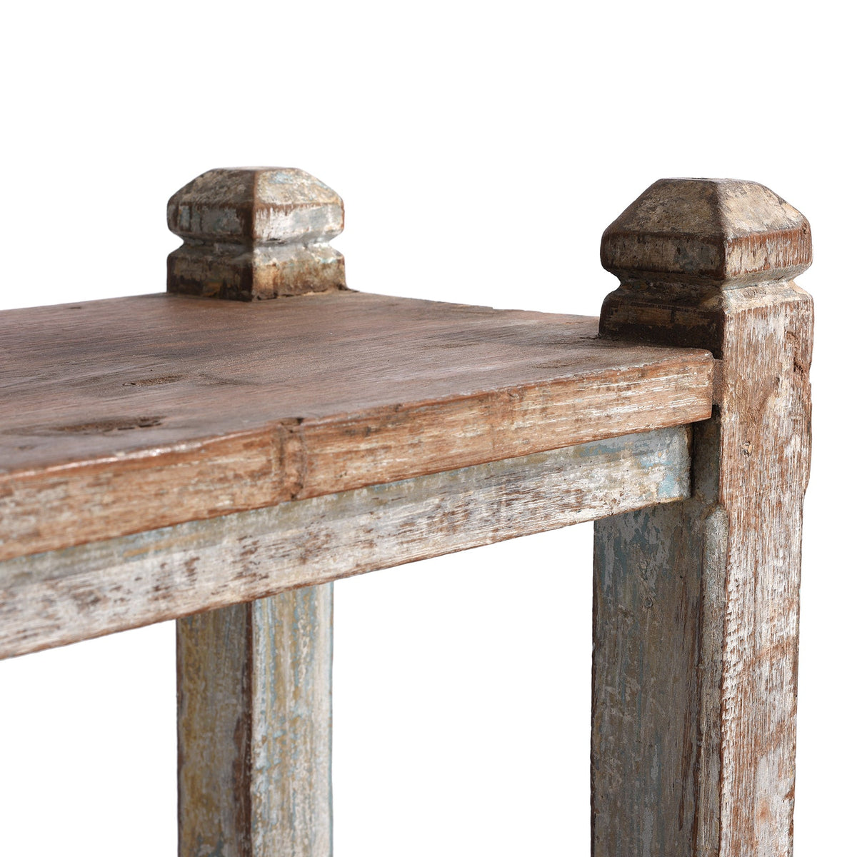 Vintage Grey Painted Indian Teak Shelf - Ca 1930