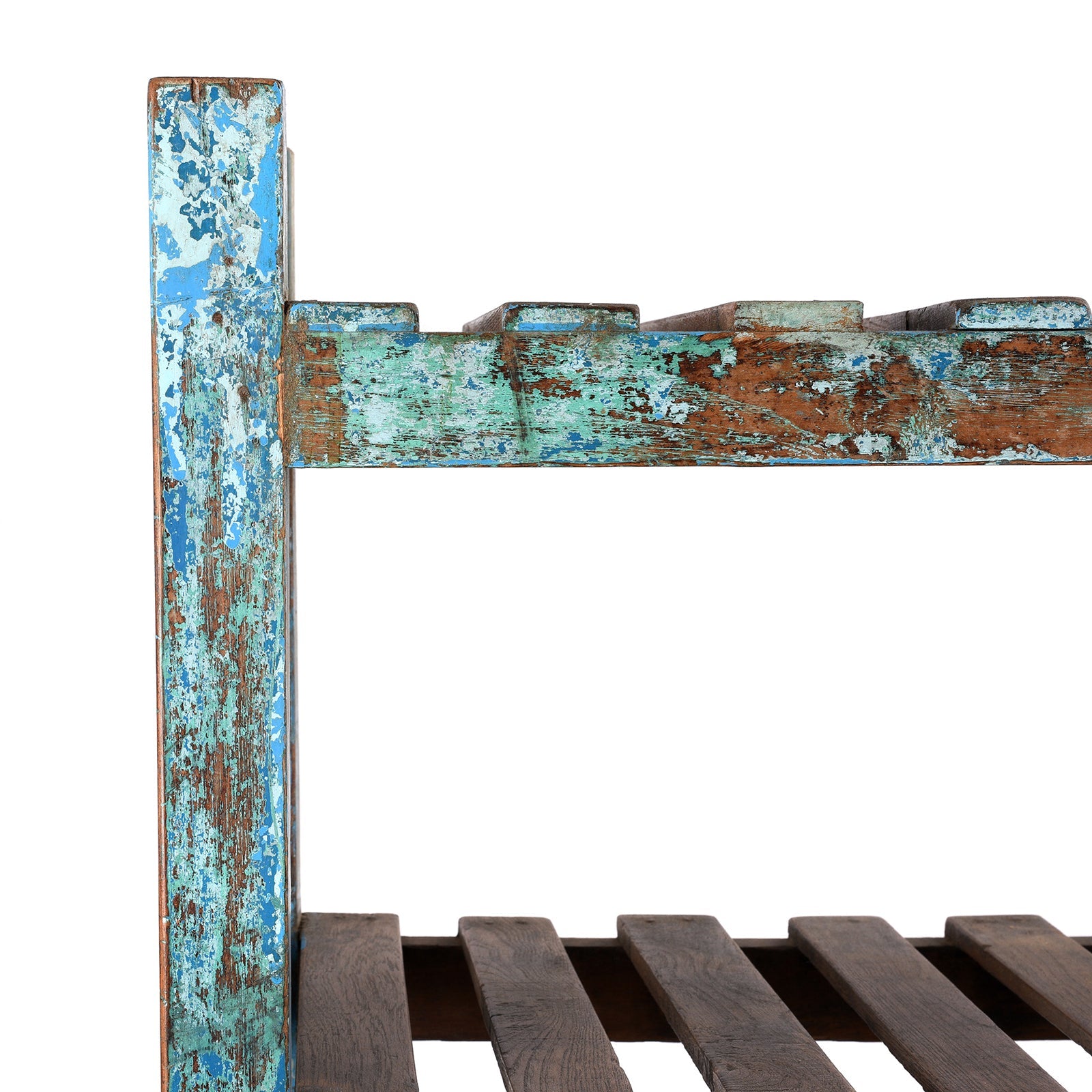 Indian Blue Painted Teak Slatted Shelf- Ca 1930