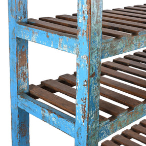 Indian Blue Painted Teak Slatted Shelf- Ca 1930
