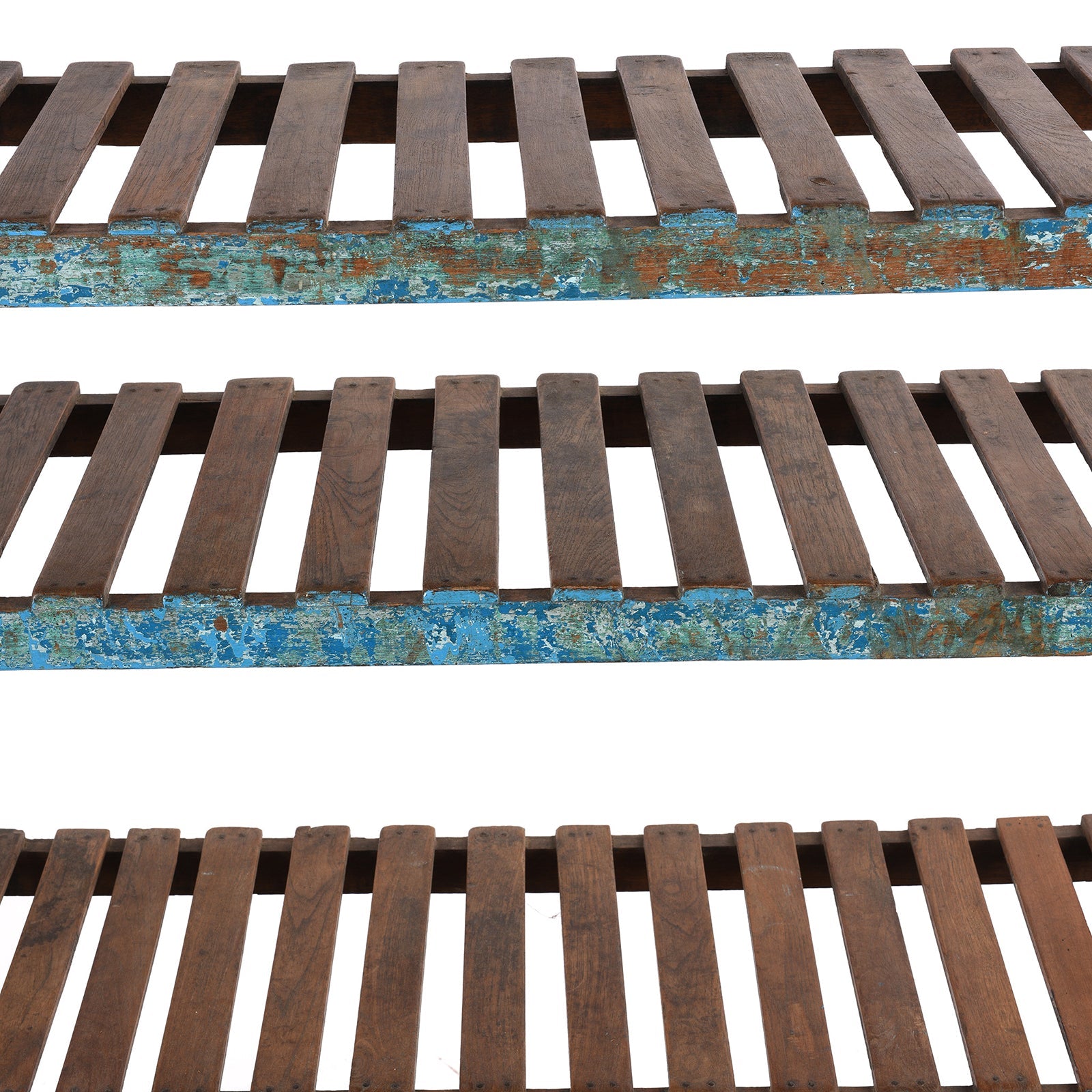 Indian Blue Painted Teak Slatted Shelf- Ca 1930