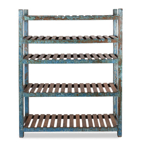 Indian Blue Painted Teak Slatted Shelf- Ca 1930