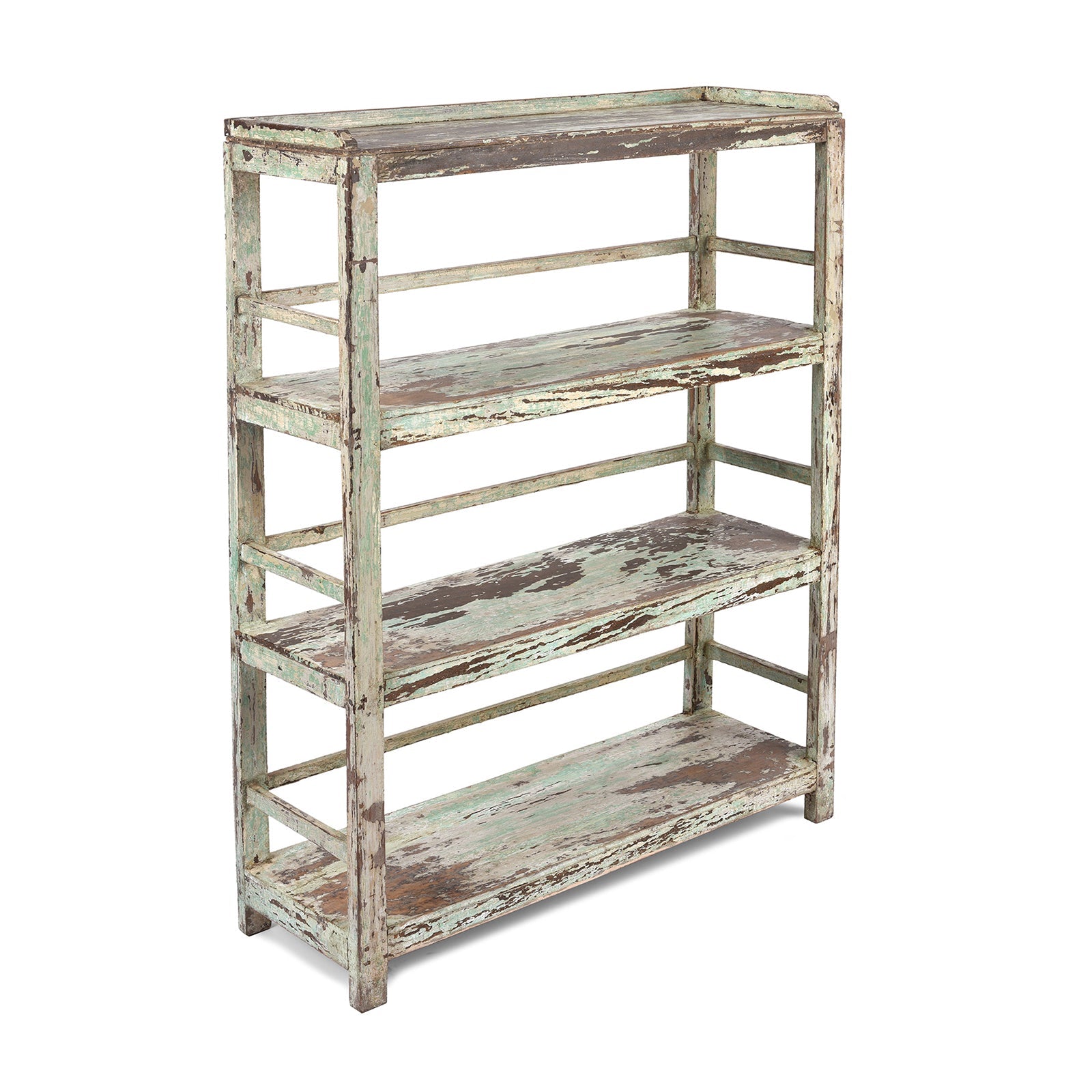 Vintage Green Painted Indian Teak Shelf - Ca 1930