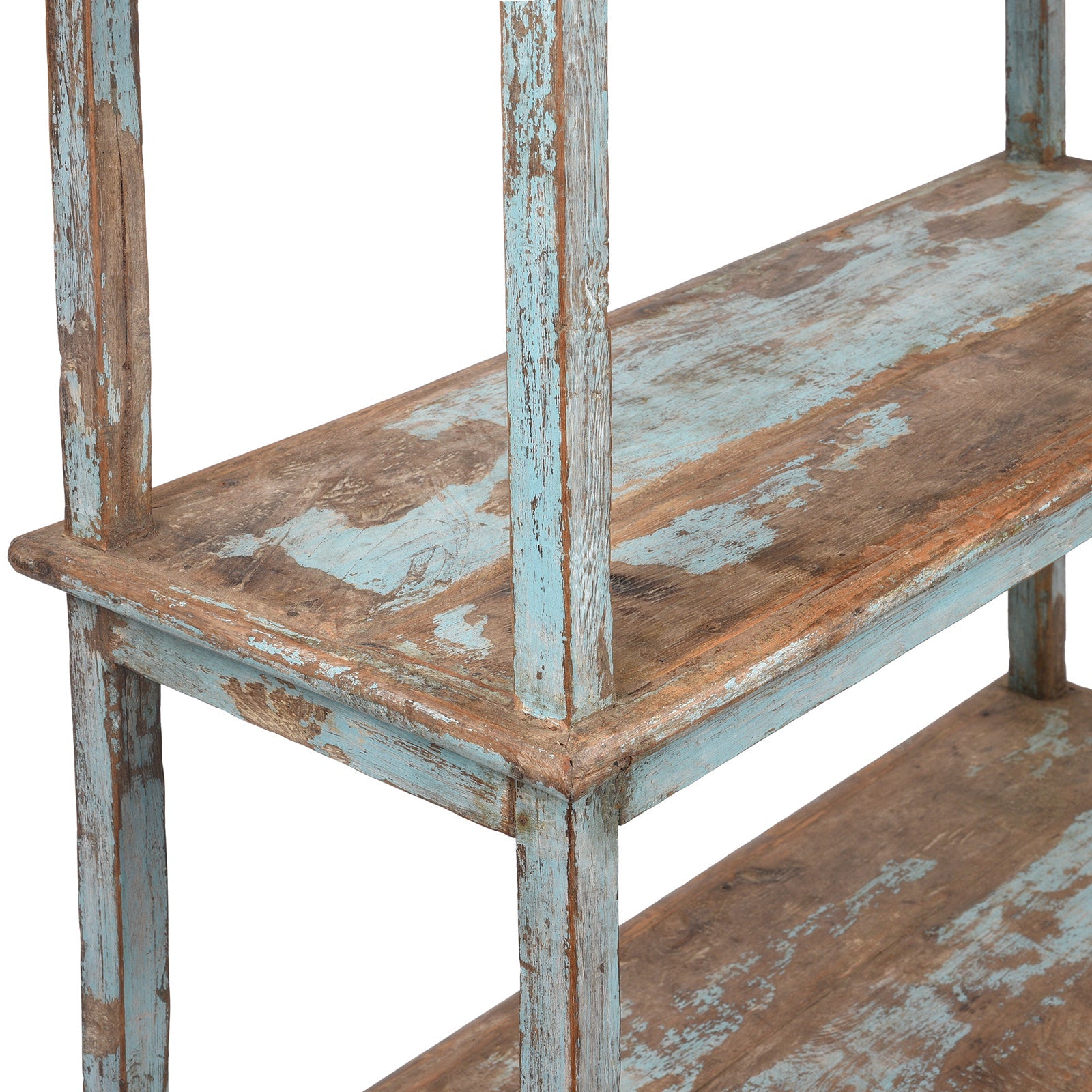 Vintage Blue Painted Indian Teak Shelf - Ca 1930