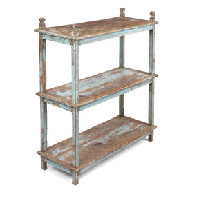 Vintage Blue Painted Indian Teak Shelf - Ca 1930