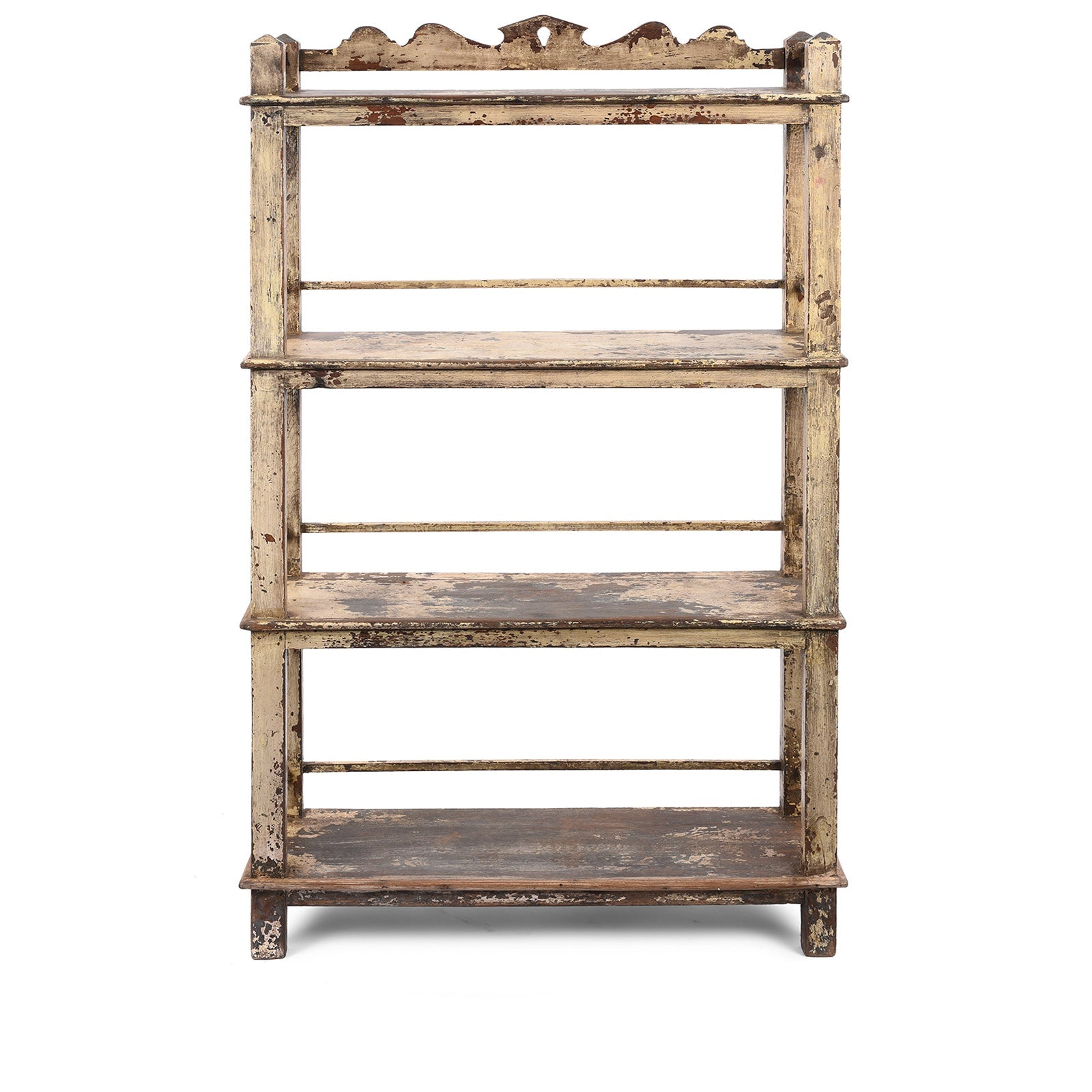 Vintage Cream Painted Teak Shelf From Gujarat - Ca 1930