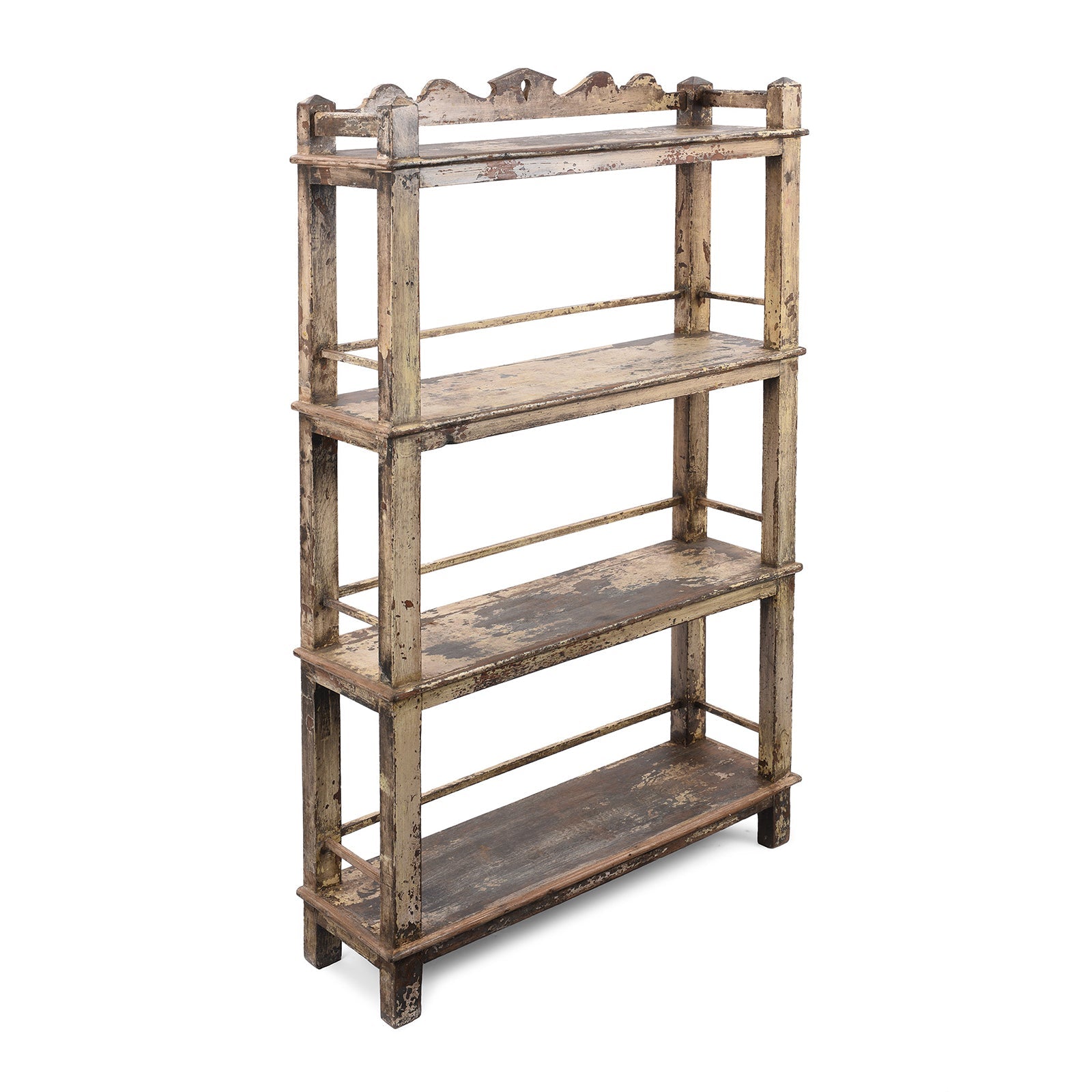 Vintage Cream Painted Teak Shelf From Gujarat - Ca 1930