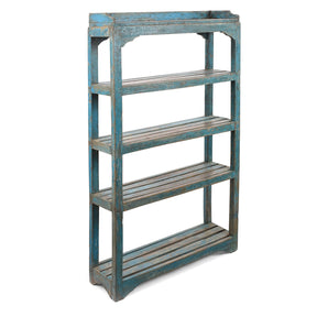 Blue Slatted Teak Shelf From Rajasthan - Ca 1930