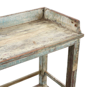 Vintage Blue Painted Indian Teak Shelf - Ca 1930