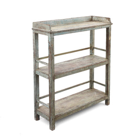 Vintage Blue Painted Indian Teak Shelf - Ca 1930