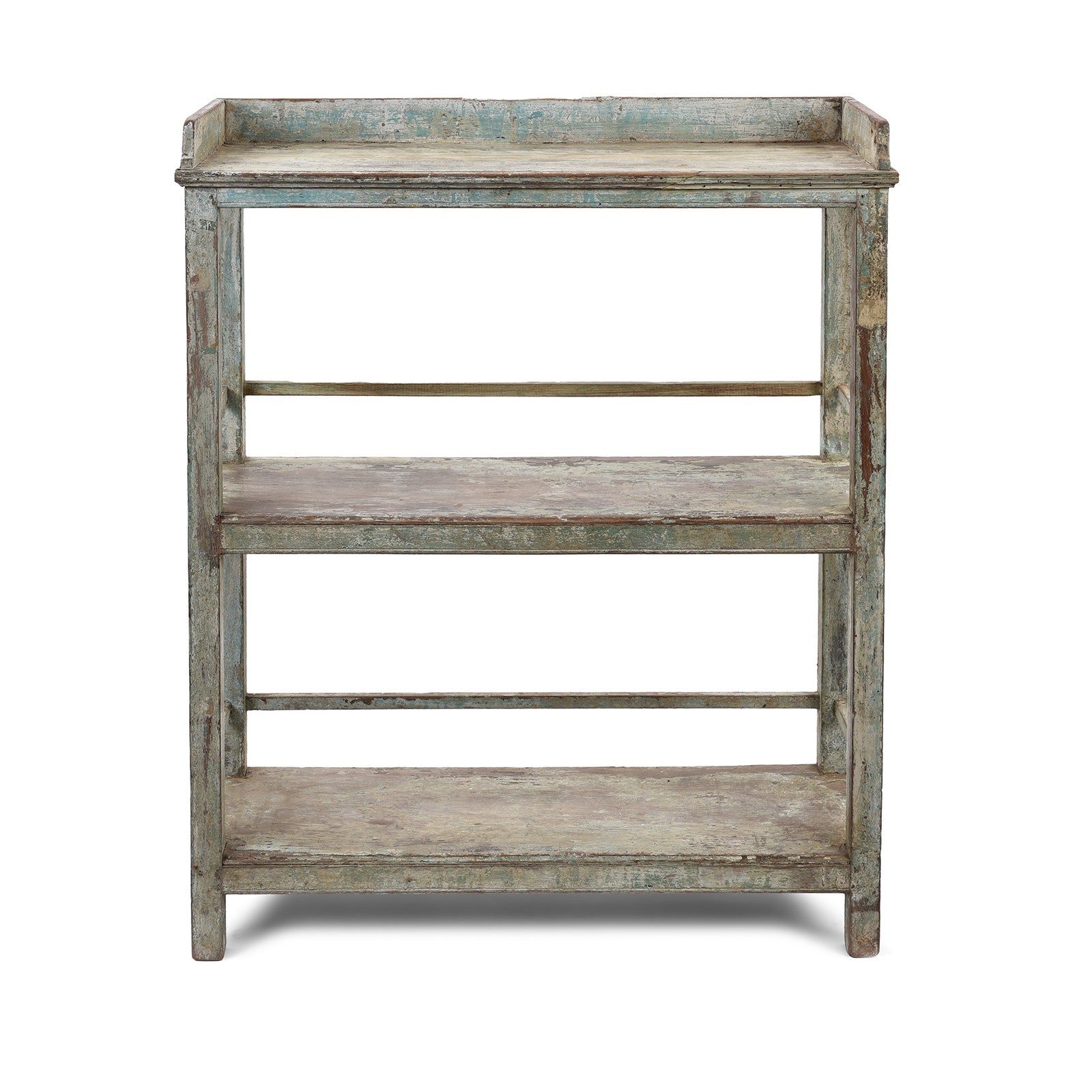 Vintage Blue Painted Indian Teak Shelf - Ca 1930