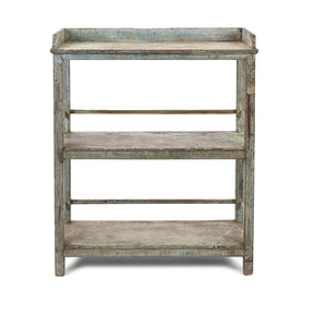Vintage Blue Painted Indian Teak Shelf - Ca 1930
