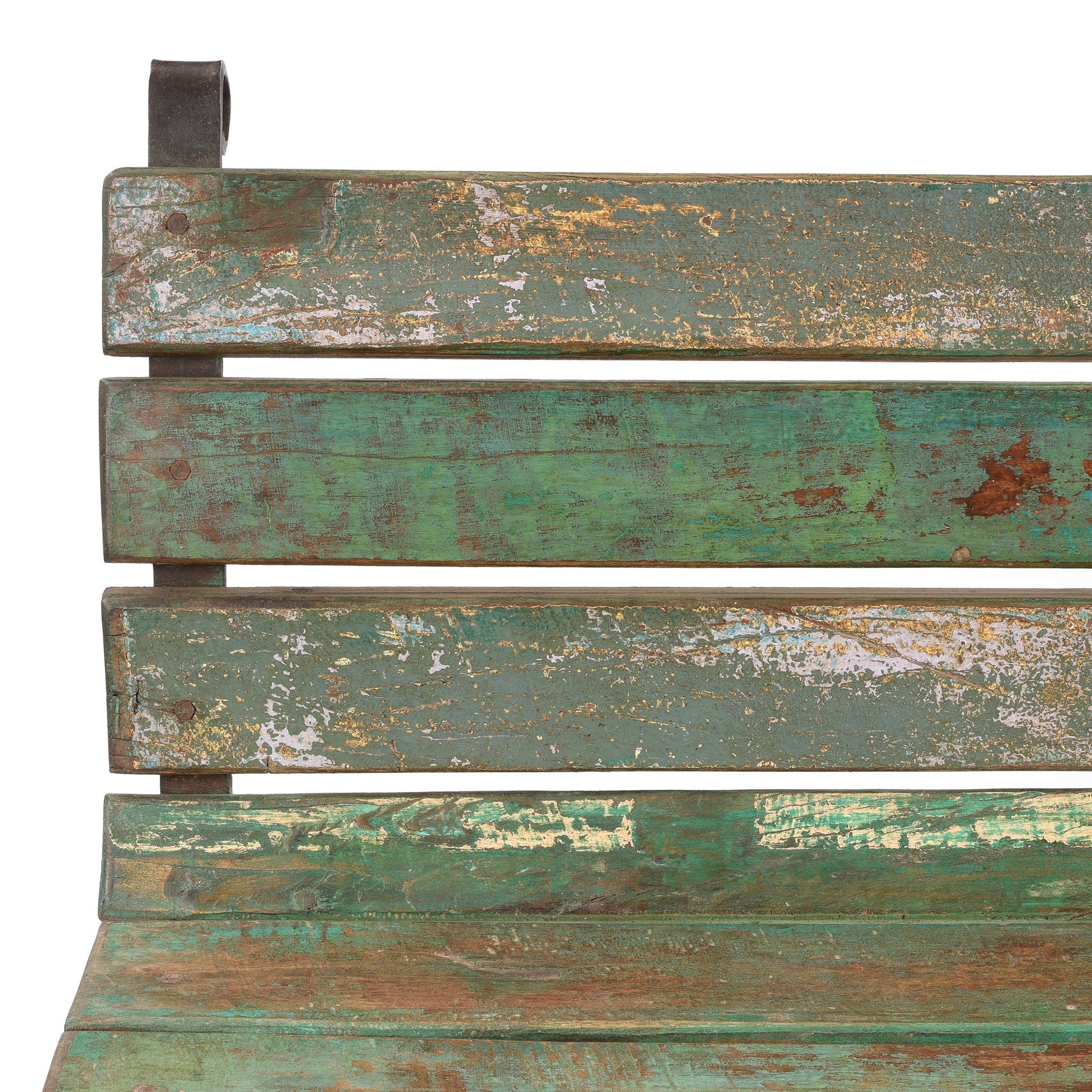 Vintage Green Painted Slatted Teak Bench - Ca 1910