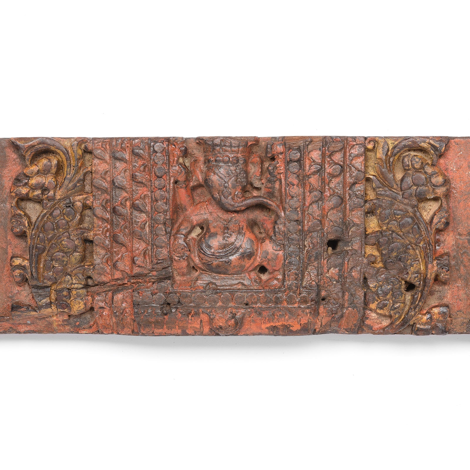 Indian Lintel Panel Of Ganesh & Elephants From Gujarat - 19thC