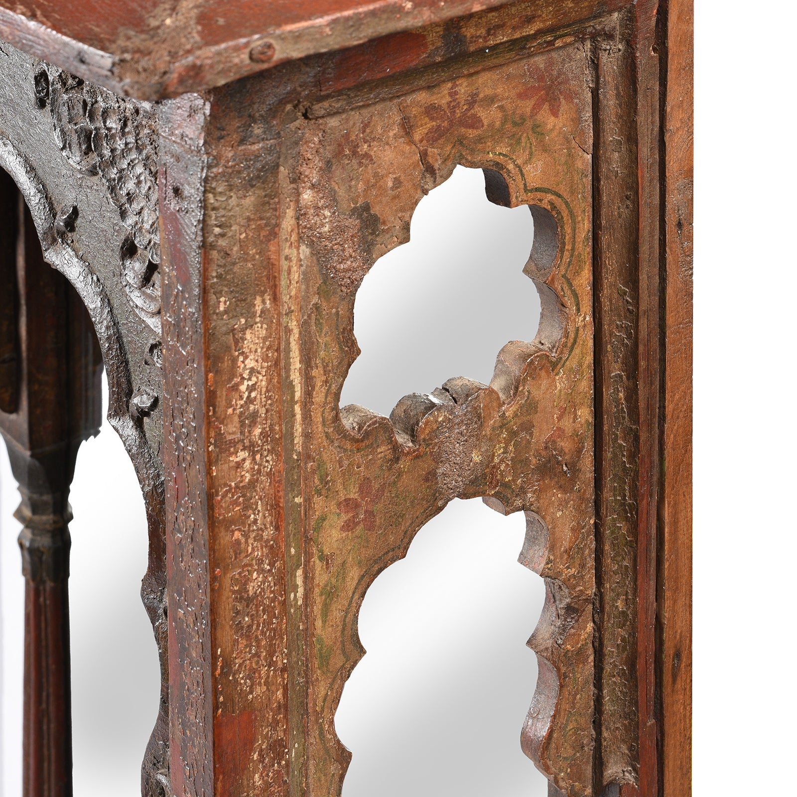 Painted Indian House Shrine Mirror From Bikaner - Late 19th Century