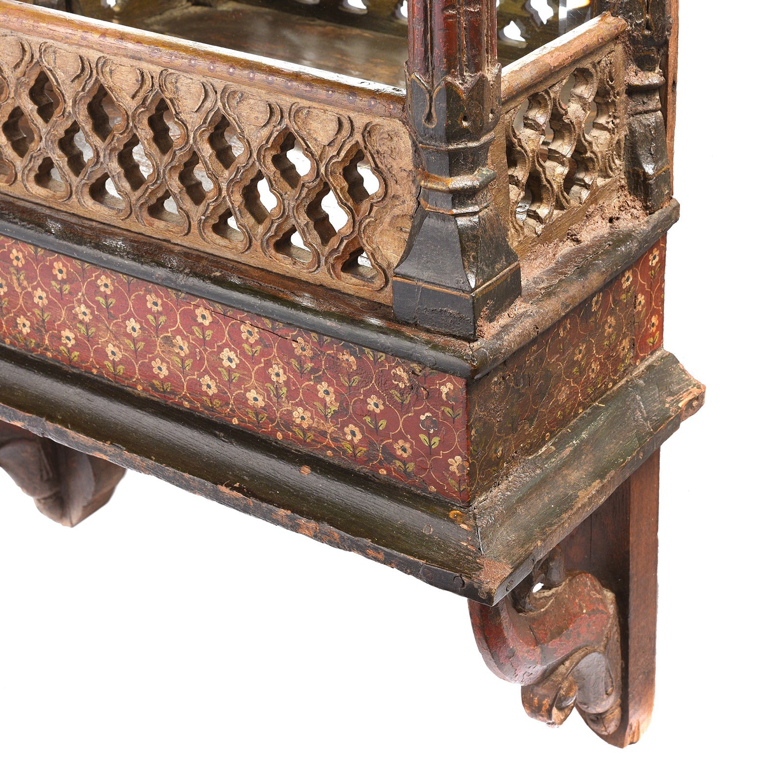 Painted Indian House Shrine Mirror From Bikaner - Late 19th Century