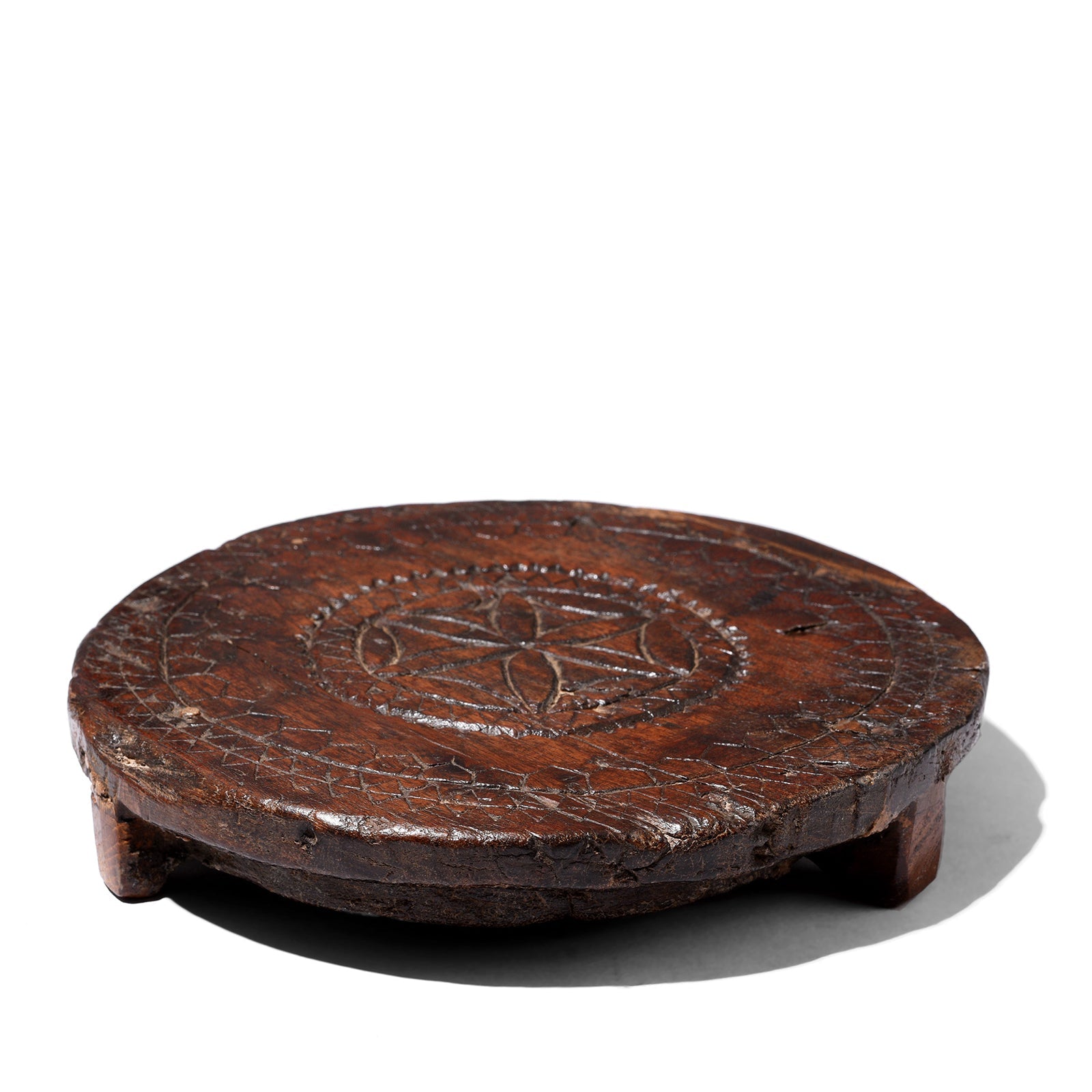 Carved Teak Chapati Board From The Rann Of Kutch - Ca 1920