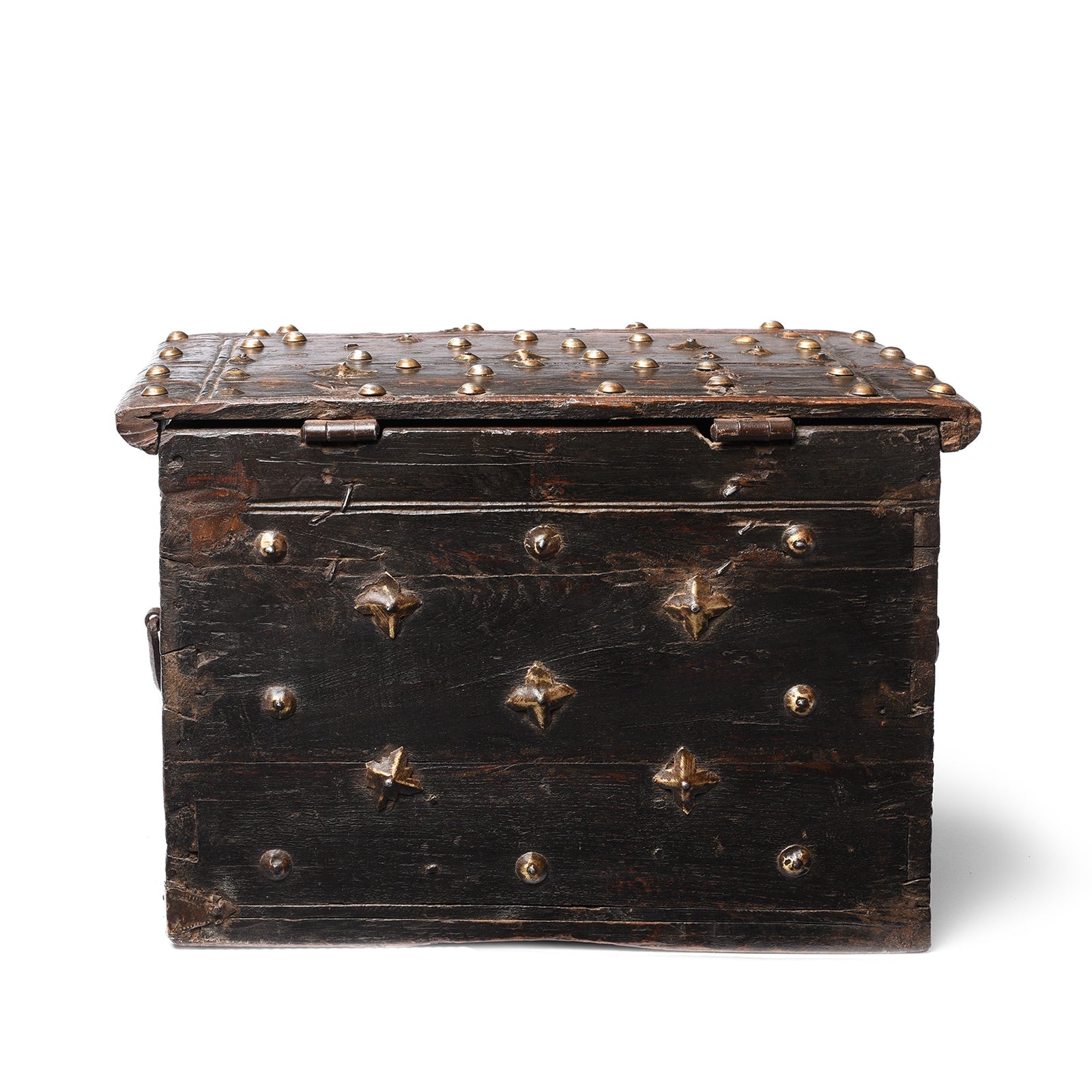 Brass Studded Rosewood Jewellery Box From Kutch - 19thC