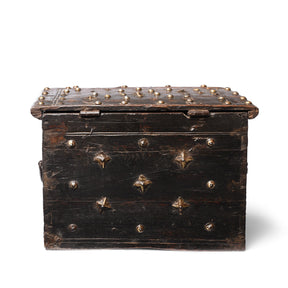 Brass Studded Rosewood Jewellery Box From Kutch - 19thC