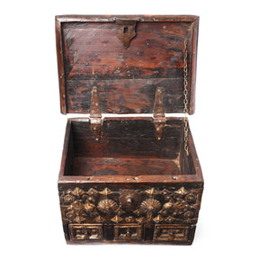 Brass Studded Rosewood Jewellery Box From Kutch - 19thC