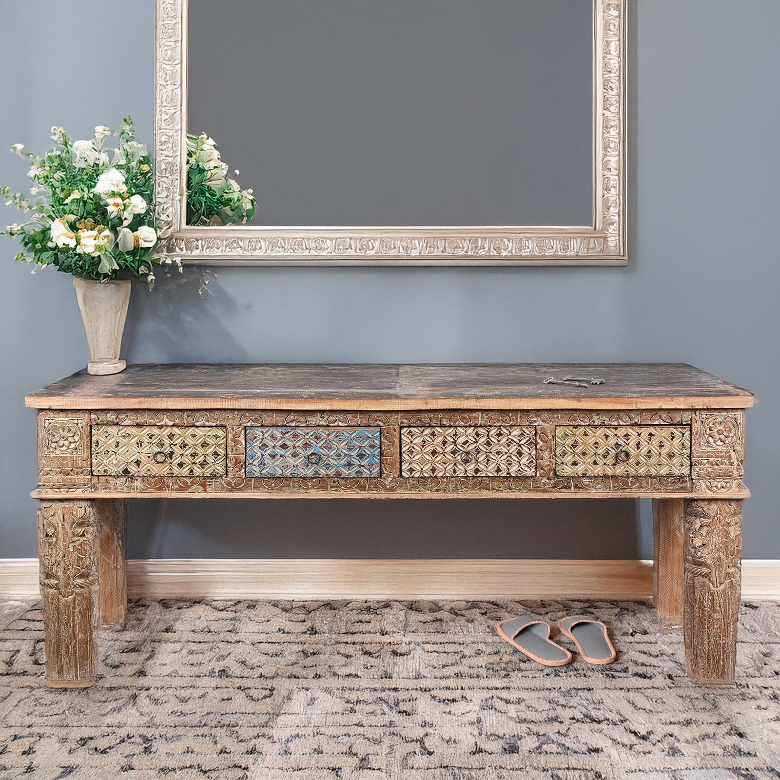 4 Drawer Painted Console Table Made From Reclaimed Teak