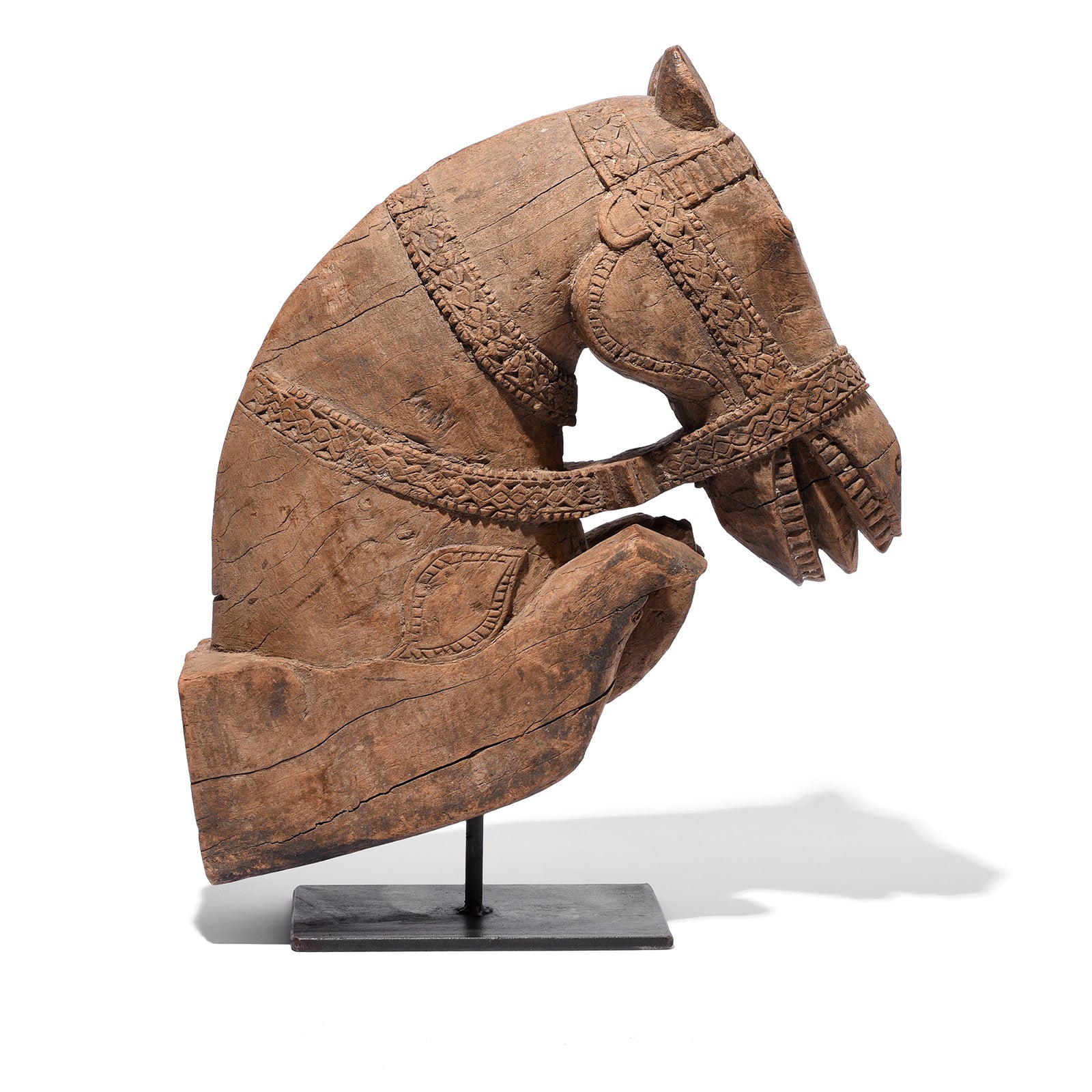 Carved Teak Horse Head Corbel On Stand - 19th Century