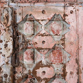 Pink Painted Carved Door From Gujarat - 18th Century