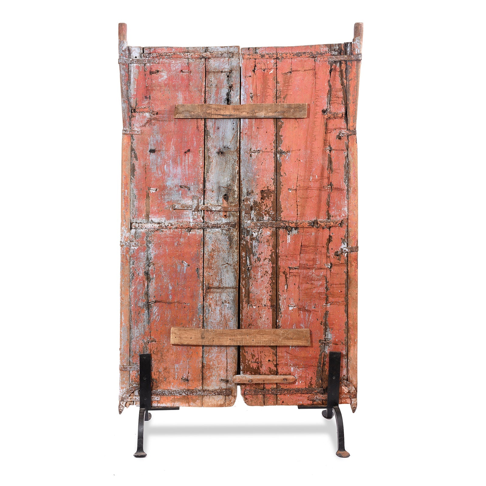 Pink Painted Carved Door From Gujarat - 18th Century