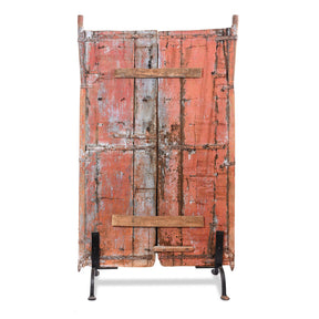 Pink Painted Carved Door From Gujarat - 18th Century