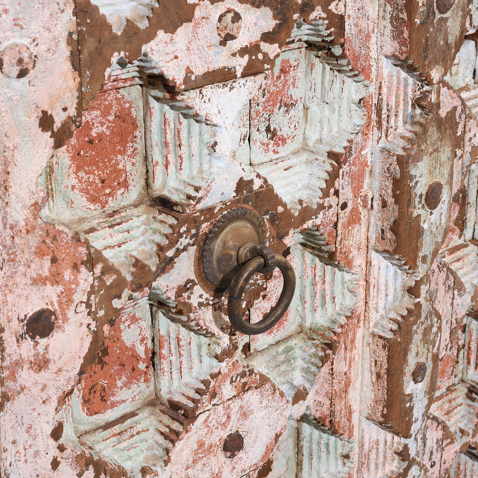 Pink Painted Carved Door From Gujarat - 18th Century
