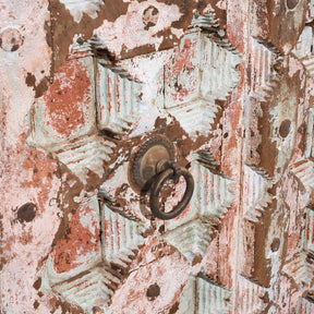Pink Painted Carved Door From Gujarat - 18th Century