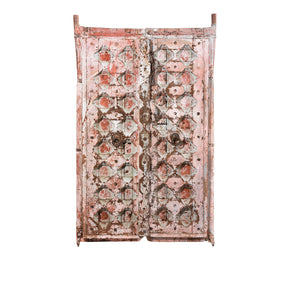 Pink Painted Carved Door From Gujarat - 18th Century
