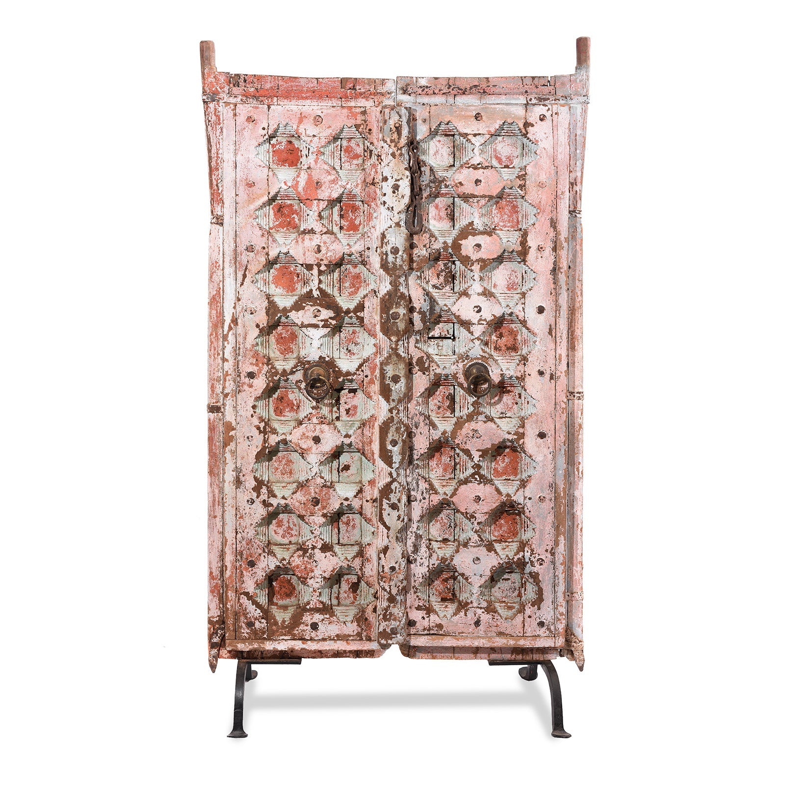 Pink Painted Carved Door From Gujarat - 18th Century