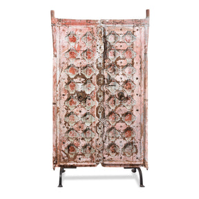 Pink Painted Carved Door From Gujarat - 18th Century