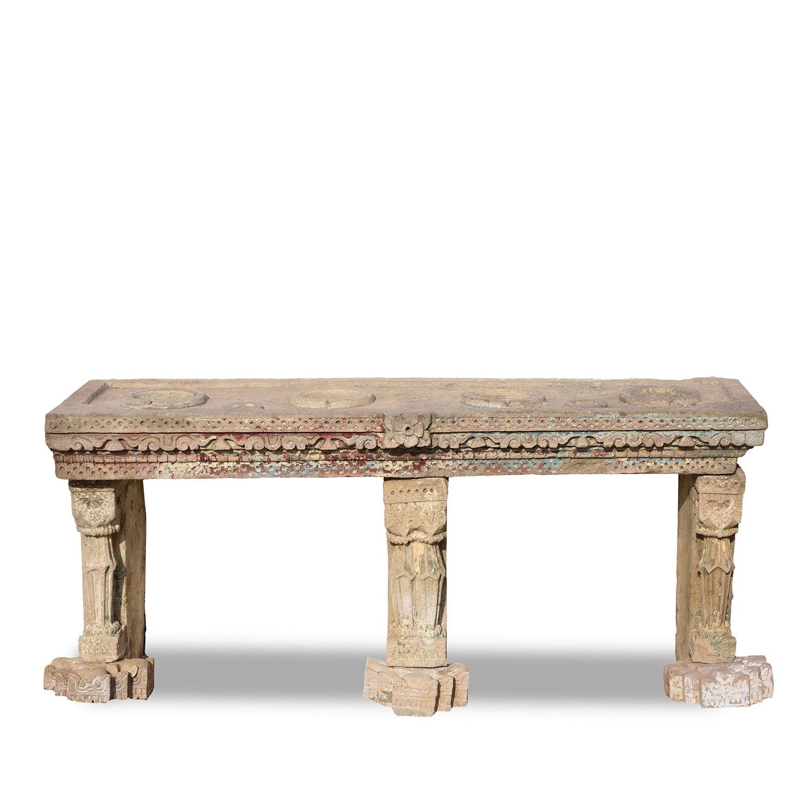 Carved Stone Indian Water Pot Stand (Parinda) From Gujarat - 19thC