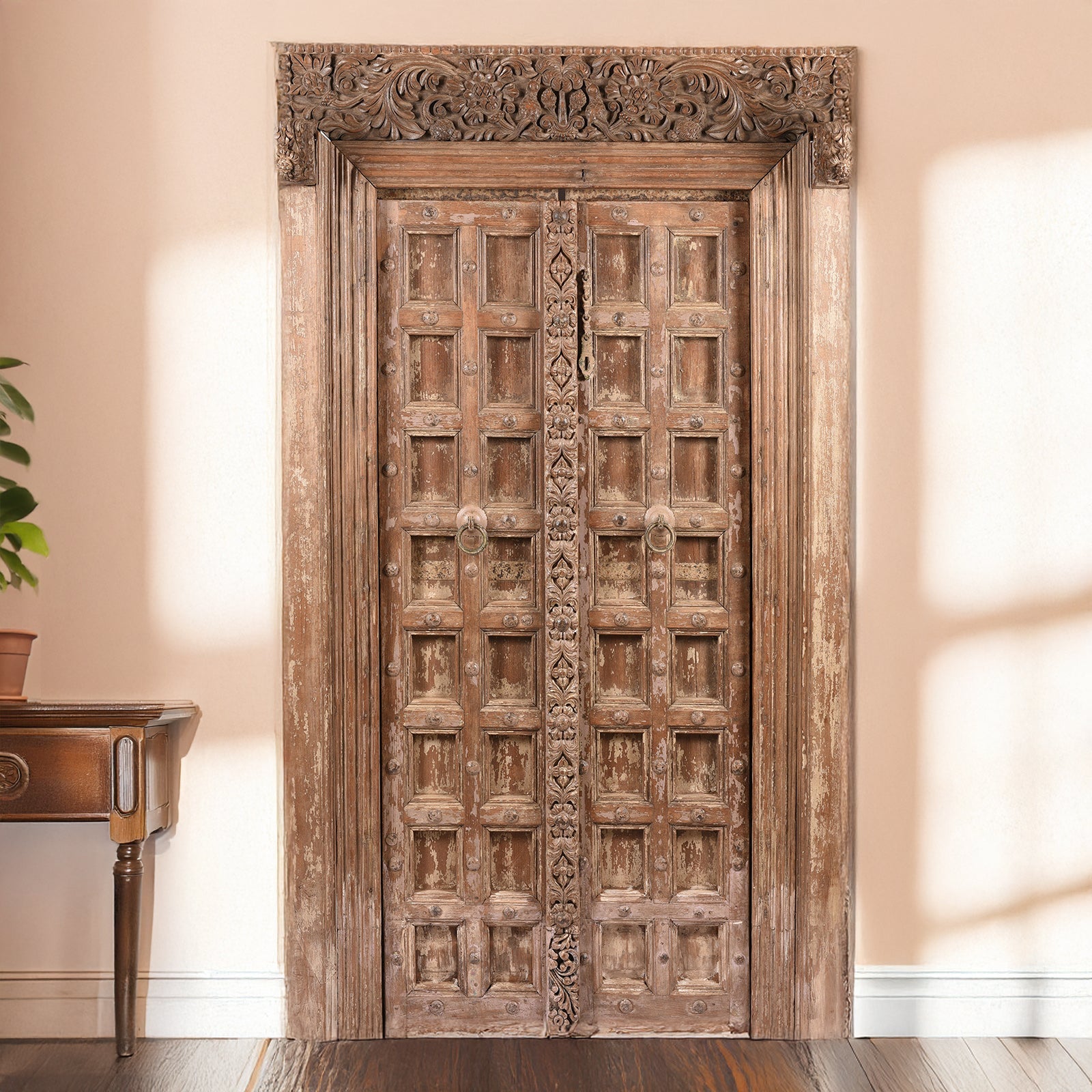 Carved Indian Teak Door From Kutch - 19th Century