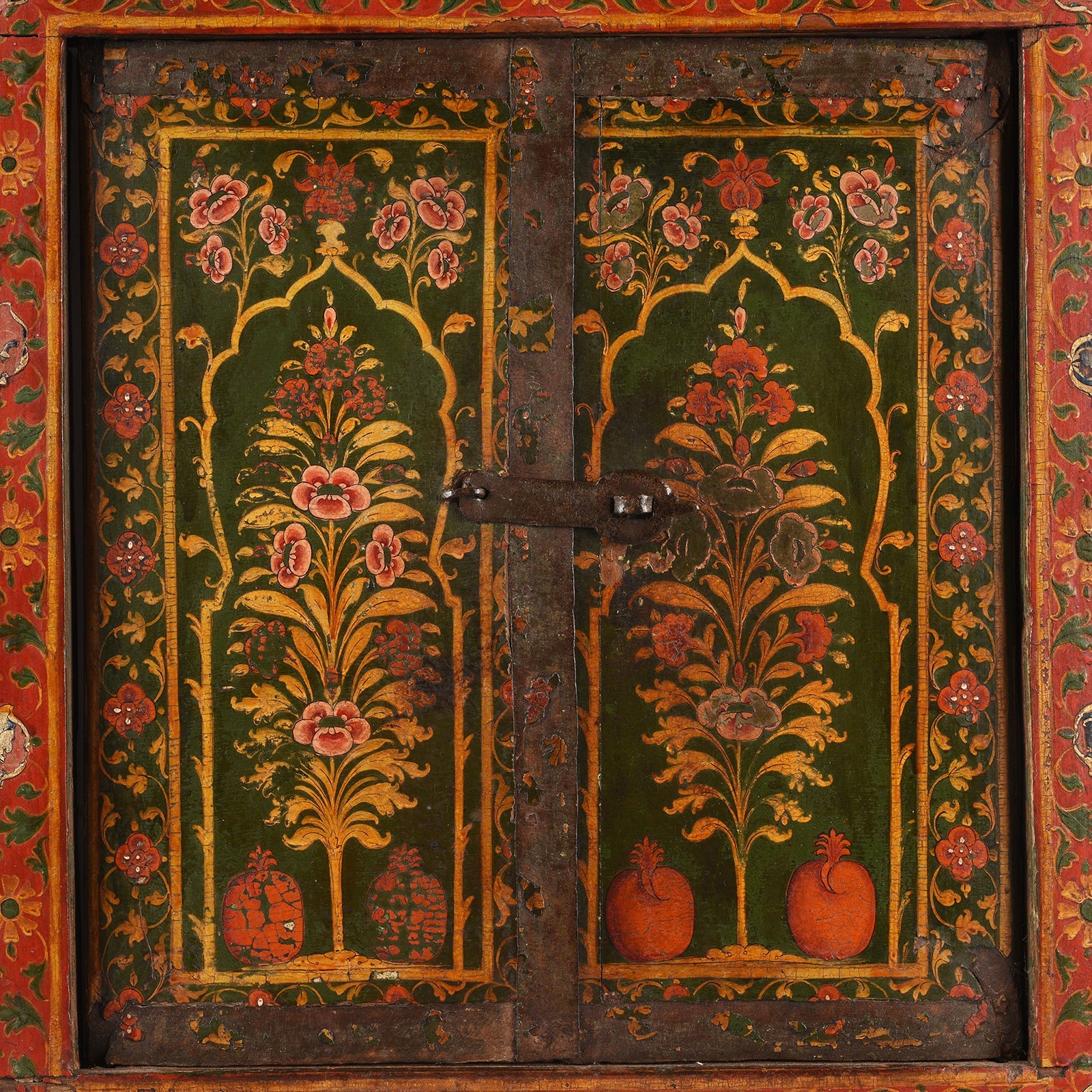 Tree Of Life Painted Window Shutter From Bikaner - 18th Century