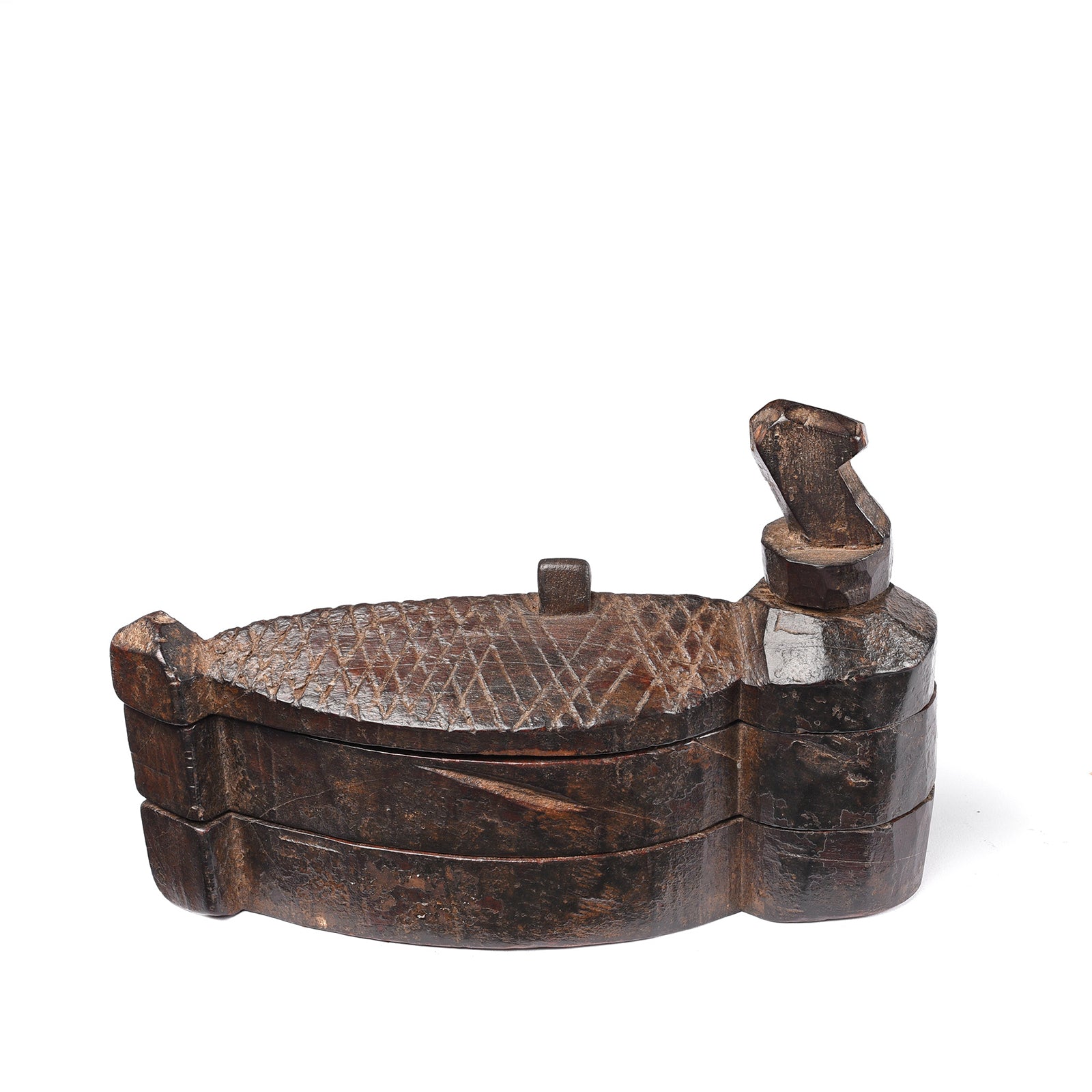 Carved Teak Tika Box From Banswara, Rajasthan - Ca 1920