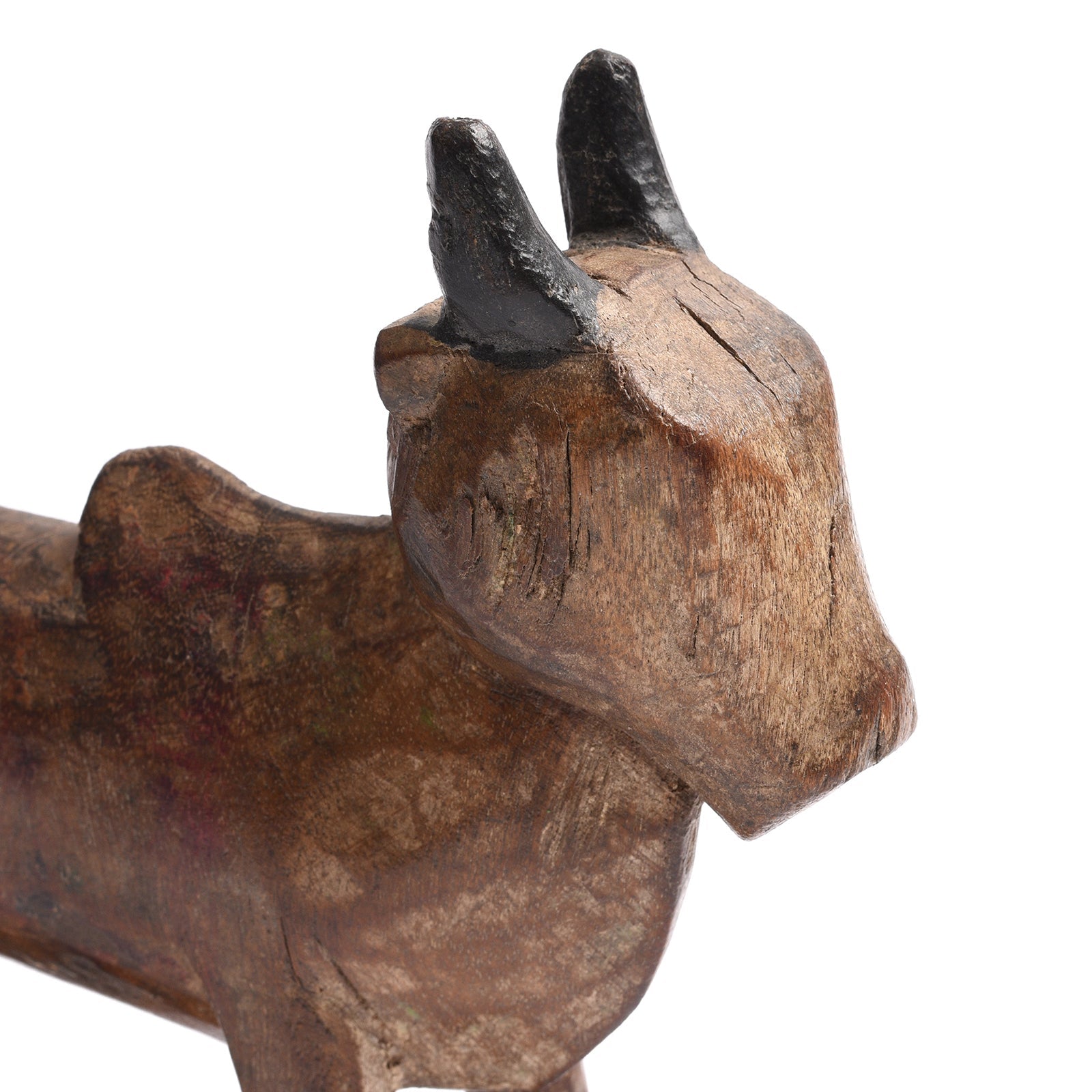 Carved Teak Nandi Bull Toy From Andhra Pradesh - Ca 1920