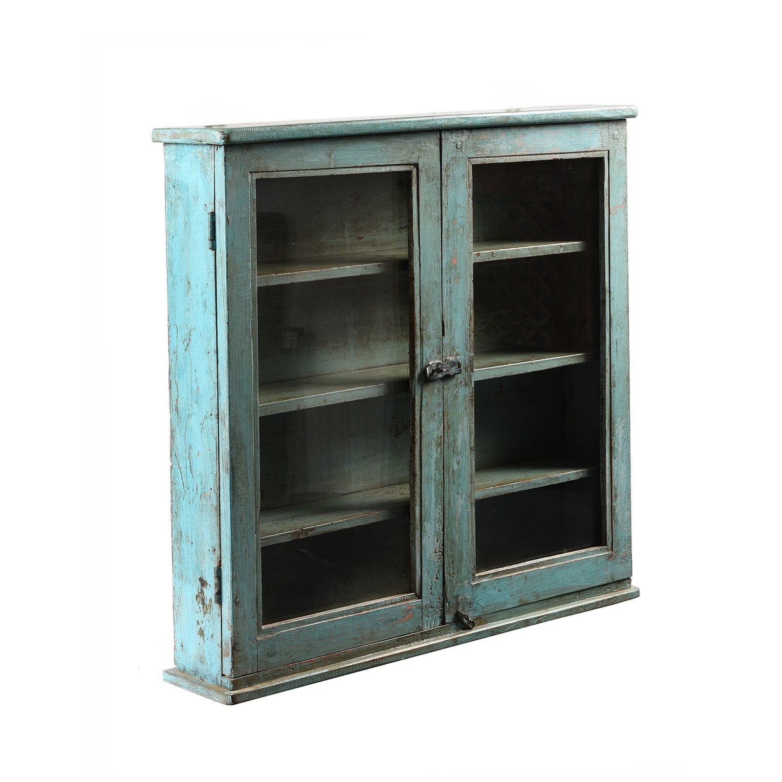 Painted Teak Glazed Wall Cabinet From India - Ca 1930
