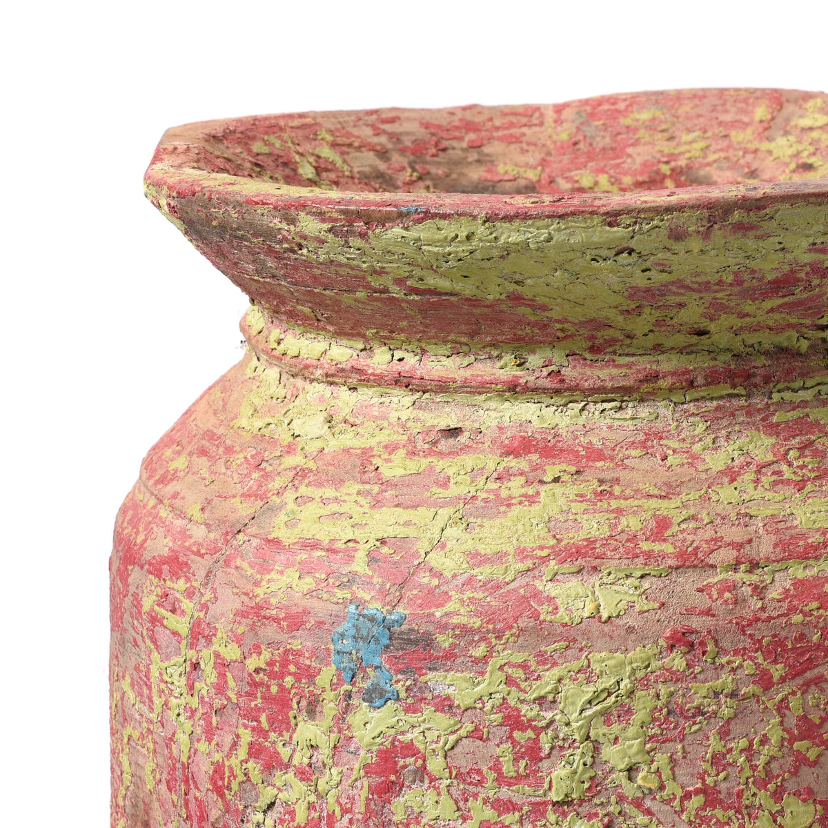 Vintage Painted Wood Pot From Kullu - Ca 1950's