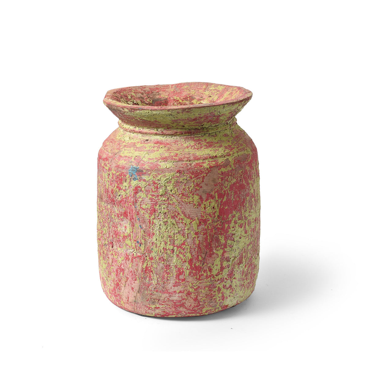 Vintage Painted Wood Pot From Kullu - Ca 1950's