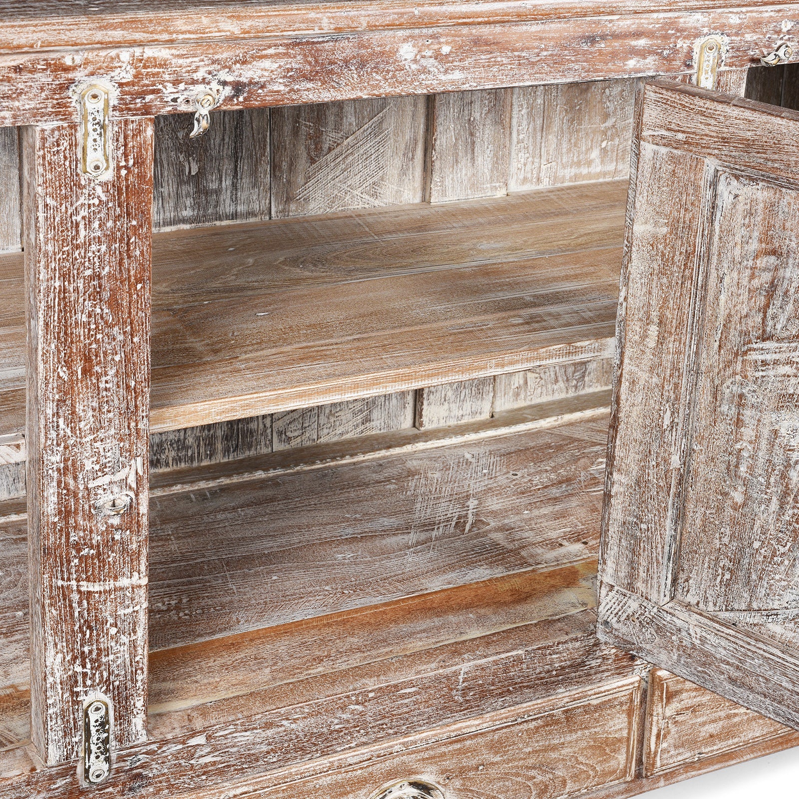 Carved Teak Sideboard With Sunburst Panels - 19th Century