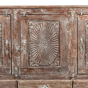 Carved Teak Sideboard With Sunburst Panels - 19th Century