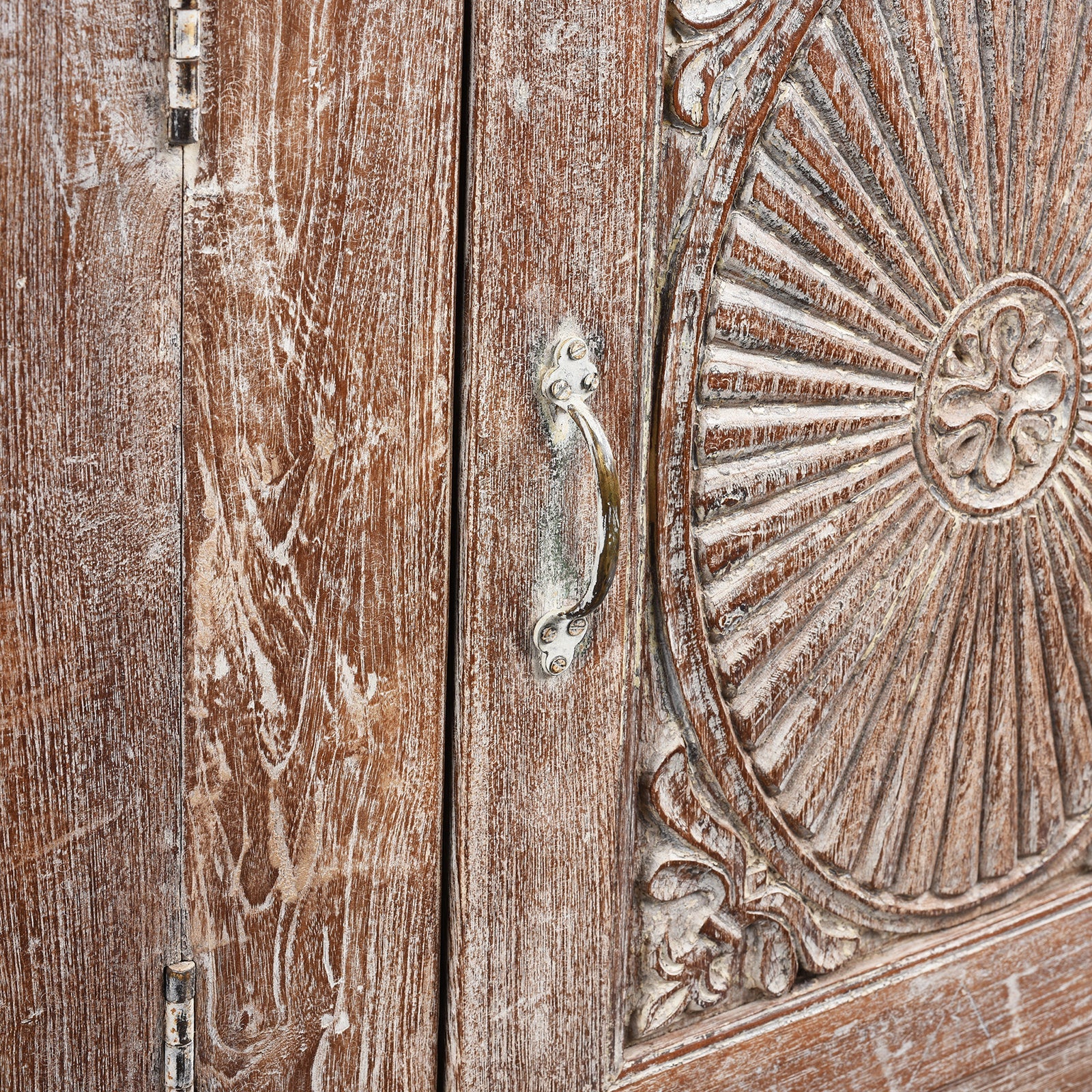 Carved Teak Sideboard With Sunburst Panels - 19th Century