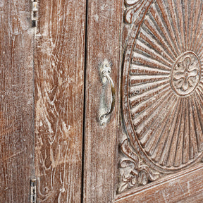 Carved Teak Sideboard With Sunburst Panels - 19th Century