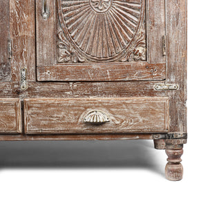 Carved Teak Sideboard With Sunburst Panels - 19th Century