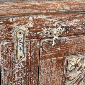 Carved Teak Sideboard With Sunburst Panels - 19th Century