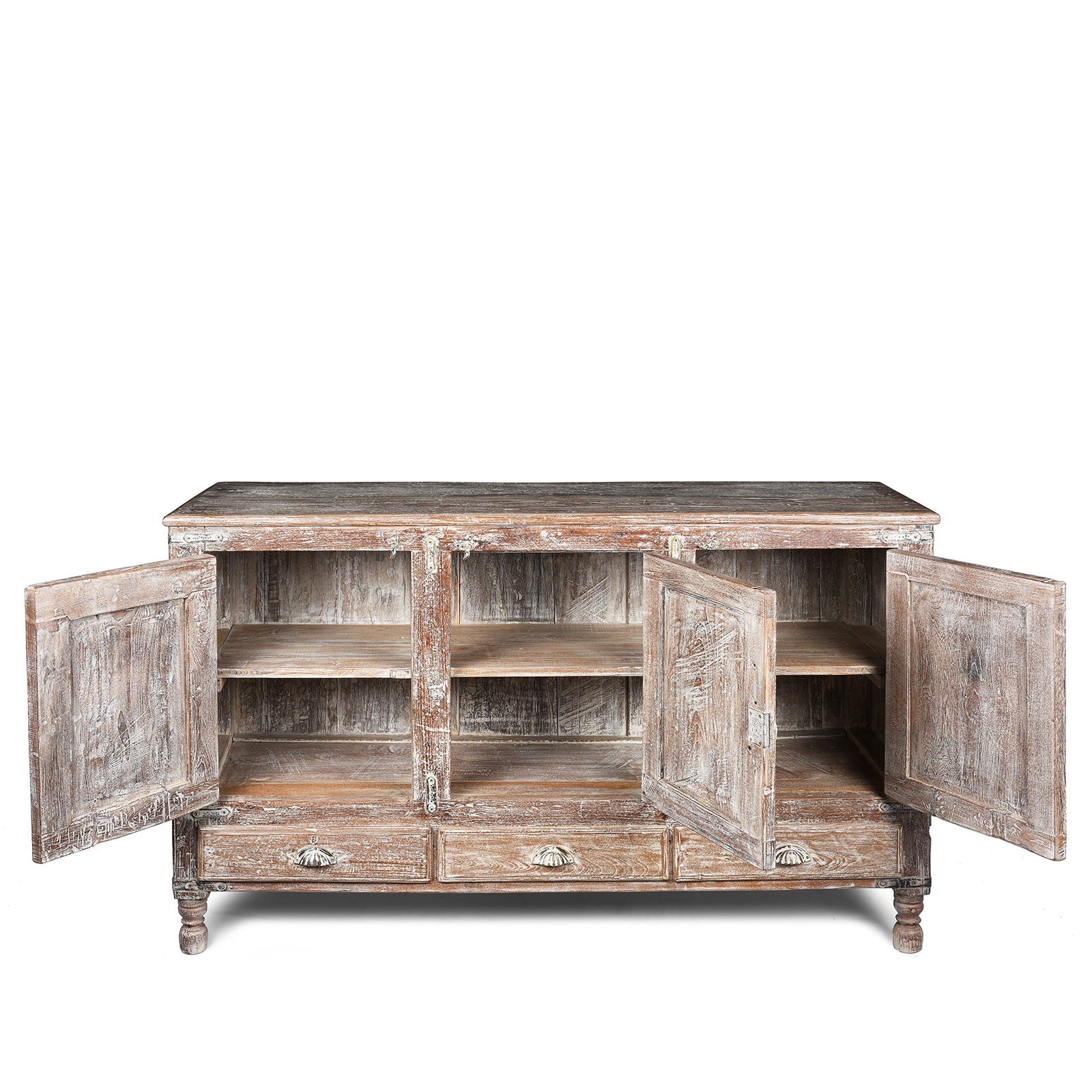 Carved Teak Sideboard With Sunburst Panels - 19th Century