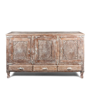 Carved Teak Sideboard With Sunburst Panels - 19th Century