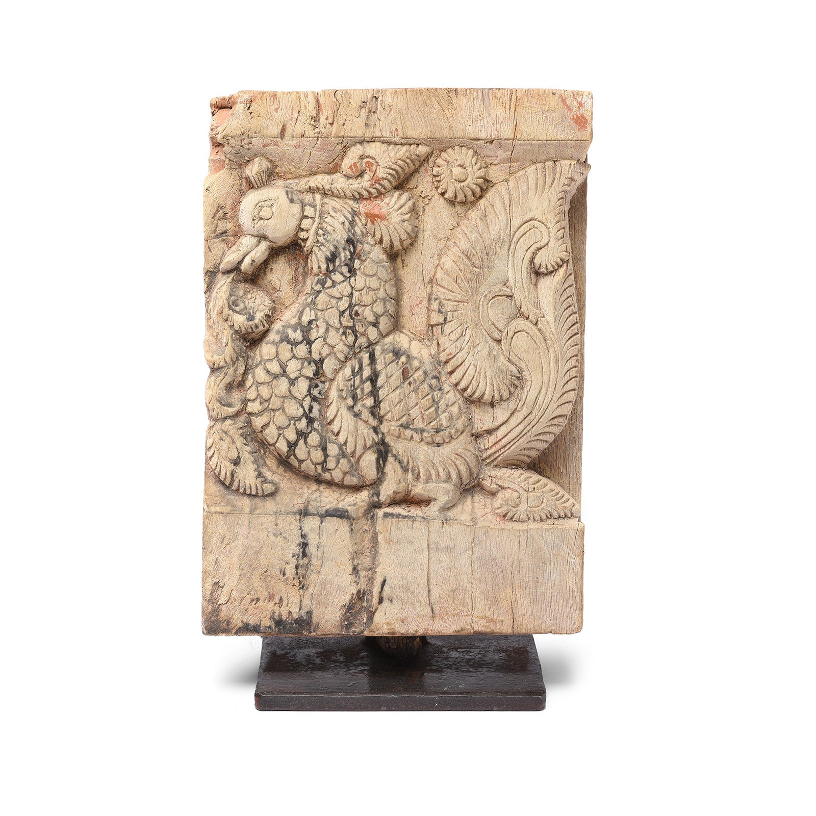 Carved Peacock Panel From A Ratha Yatra Chariot - 19thC